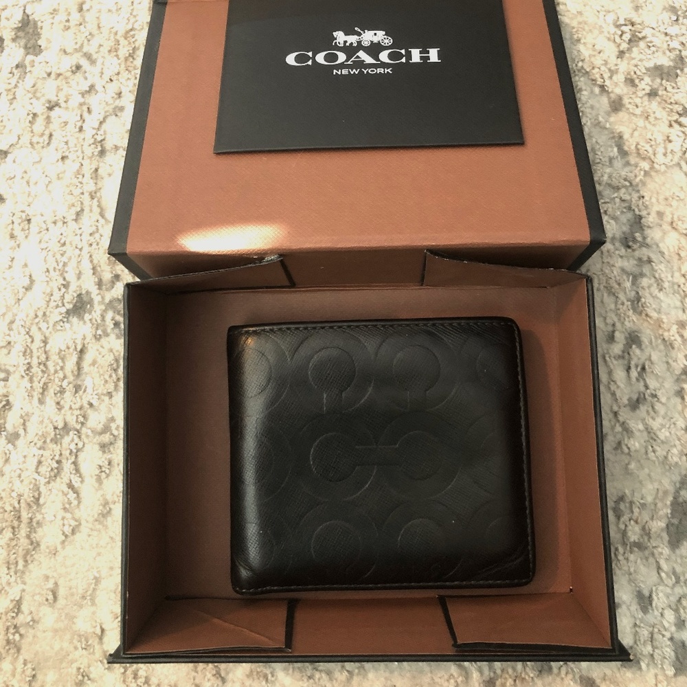 Mens Coach Bifold Brown Leather Wallet with Box
